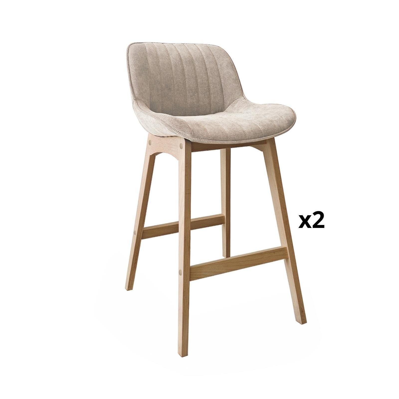 Lot de tabourets de bar en chêne et assise tissu velours côtelé H75cm