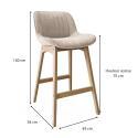 Lot de tabourets de bar en chêne et assise tissu velours côtelé H75cm