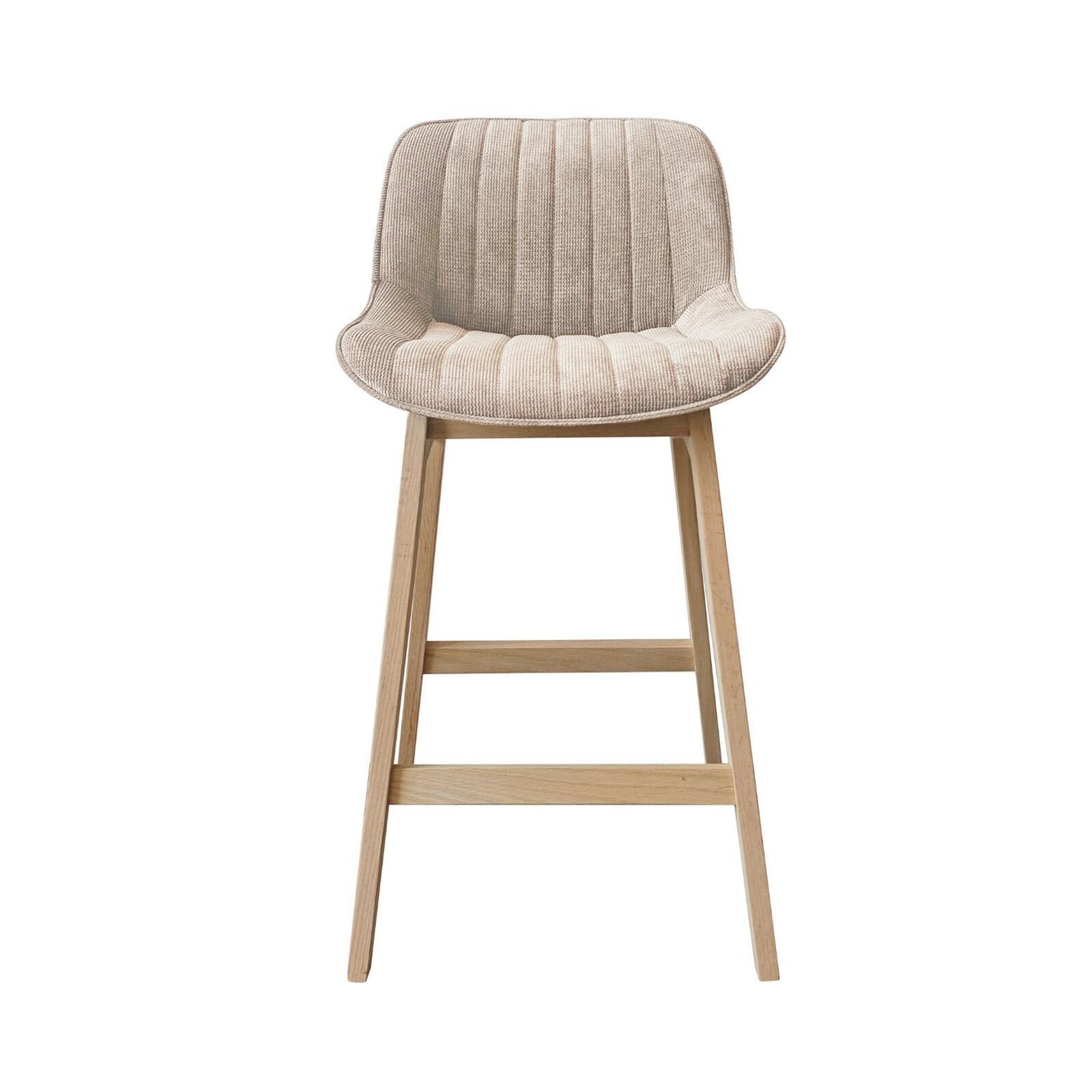 Lot de tabourets de bar en chêne et assise tissu velours côtelé H75cm