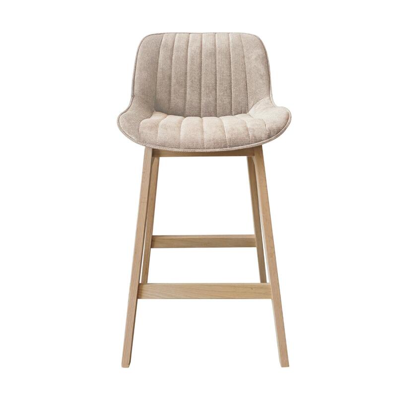 Lot de tabourets de bar en chêne et assise tissu velours côtelé H75cm