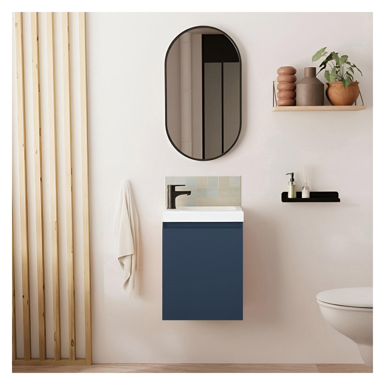 Ensemble lave-mains suspendu avec robinet noir et miroir ovale