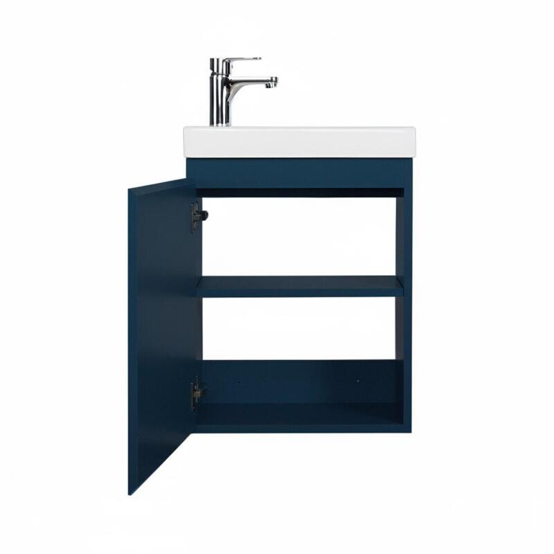 Ensemble lave-mains suspendu avec robinet noir et miroir ovale