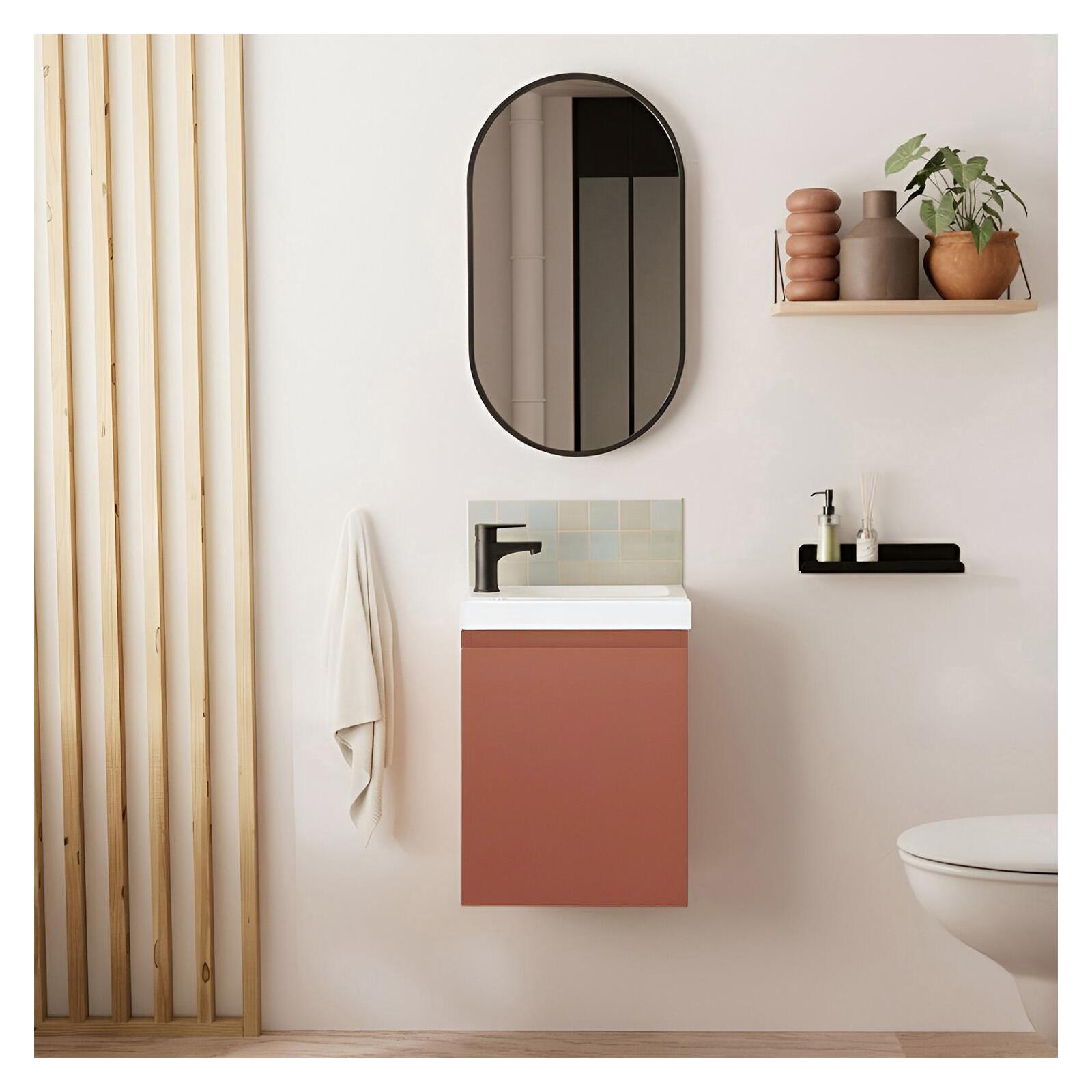 Ensemble lave-mains suspendu avec robinet noir et miroir ovale