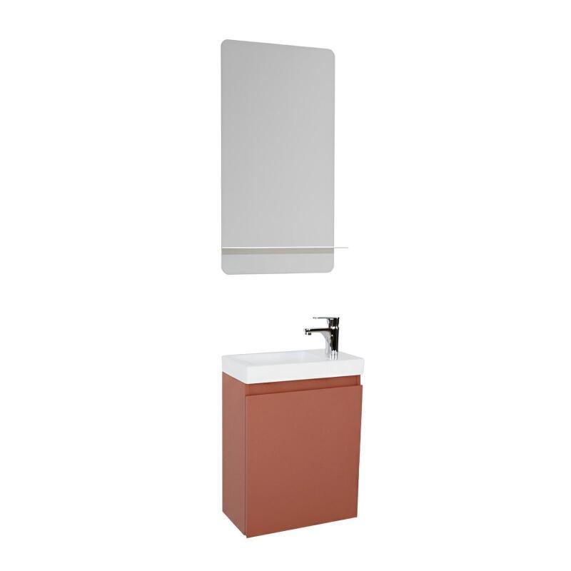 Ensemble lave-mains suspendu avec robinet chromé et miroir tablette