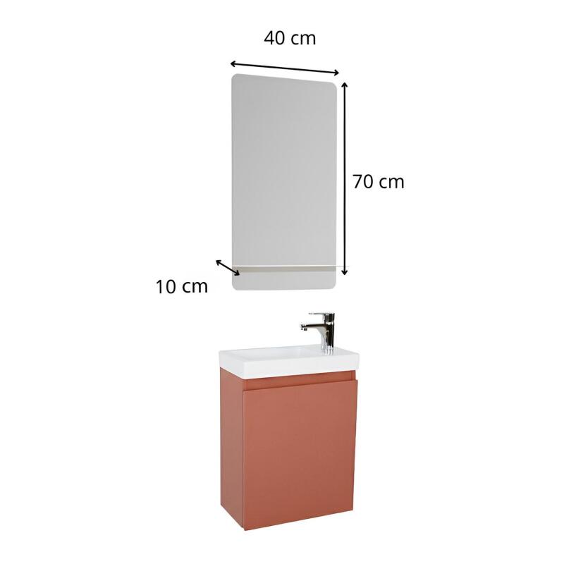 Ensemble lave-mains suspendu avec robinet chromé et miroir tablette