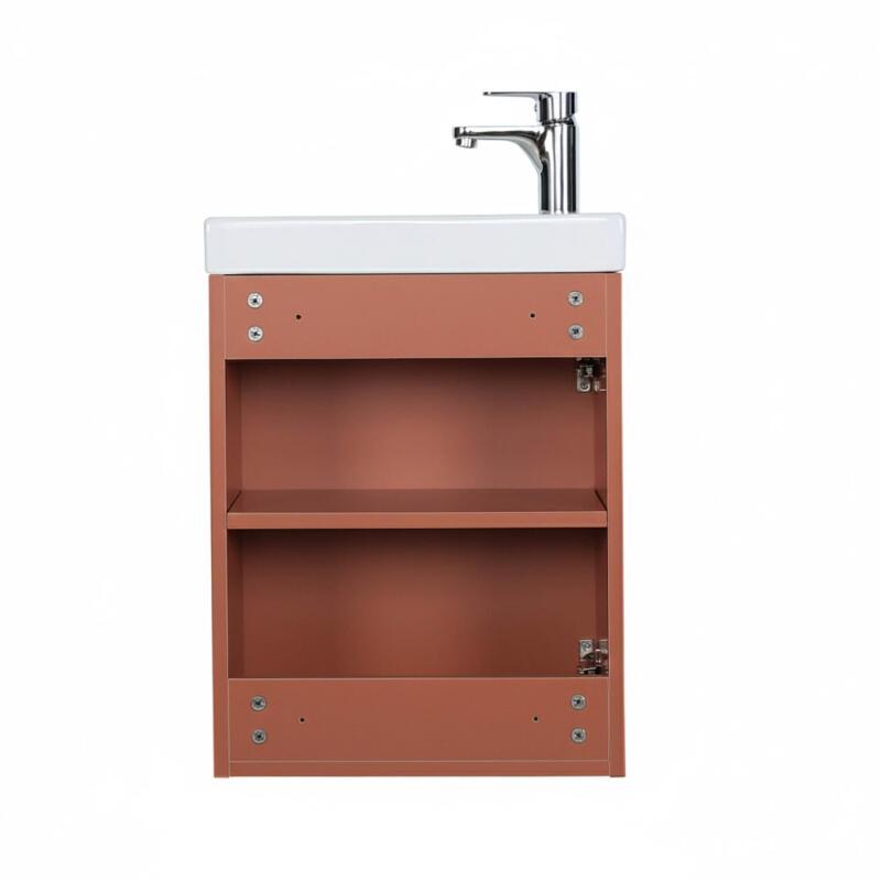 Ensemble lave-mains suspendu avec robinet chromé et miroir tablette