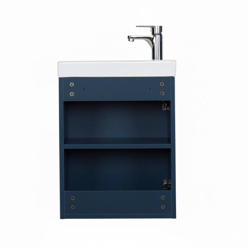 Ensemble lave-mains suspendu avec robinet chromé et miroir tablette