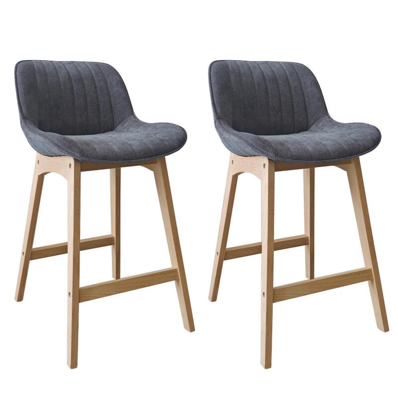 Lot de chaises d'îlot et bar en chêne et assise tissu velours côtelé H65cm