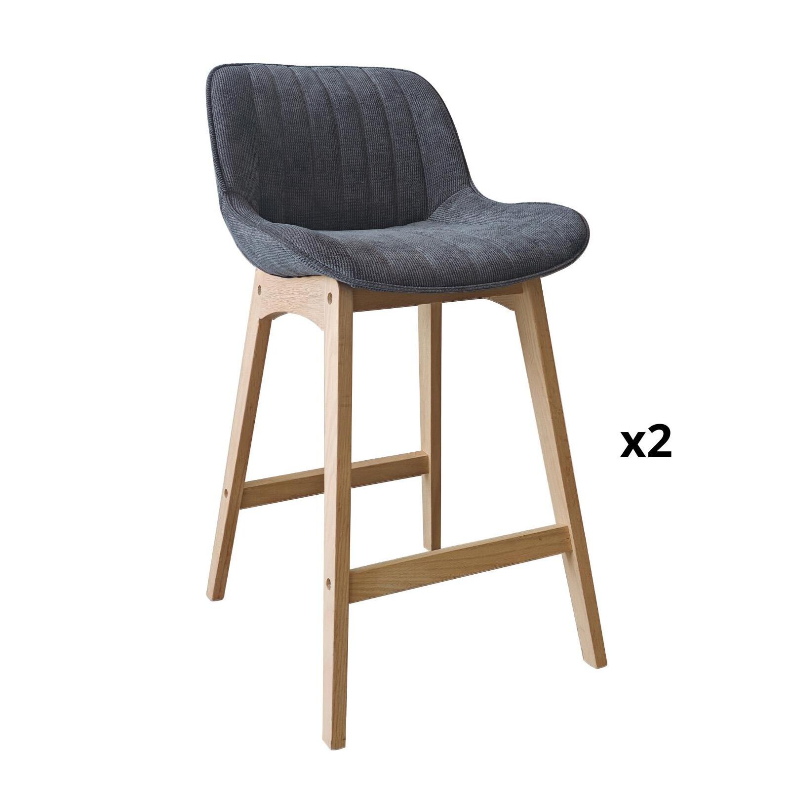 Lot de chaises d'îlot et bar en chêne et assise tissu velours côtelé H65cm