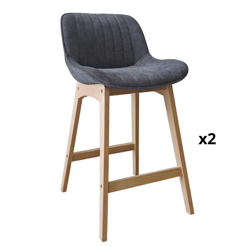 Lot de chaises d'îlot et bar en chêne et assise tissu velours côtelé H65cm
