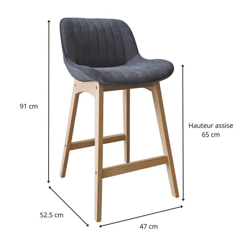 Lot de chaises d'îlot et bar en chêne et assise tissu velours côtelé H65cm
