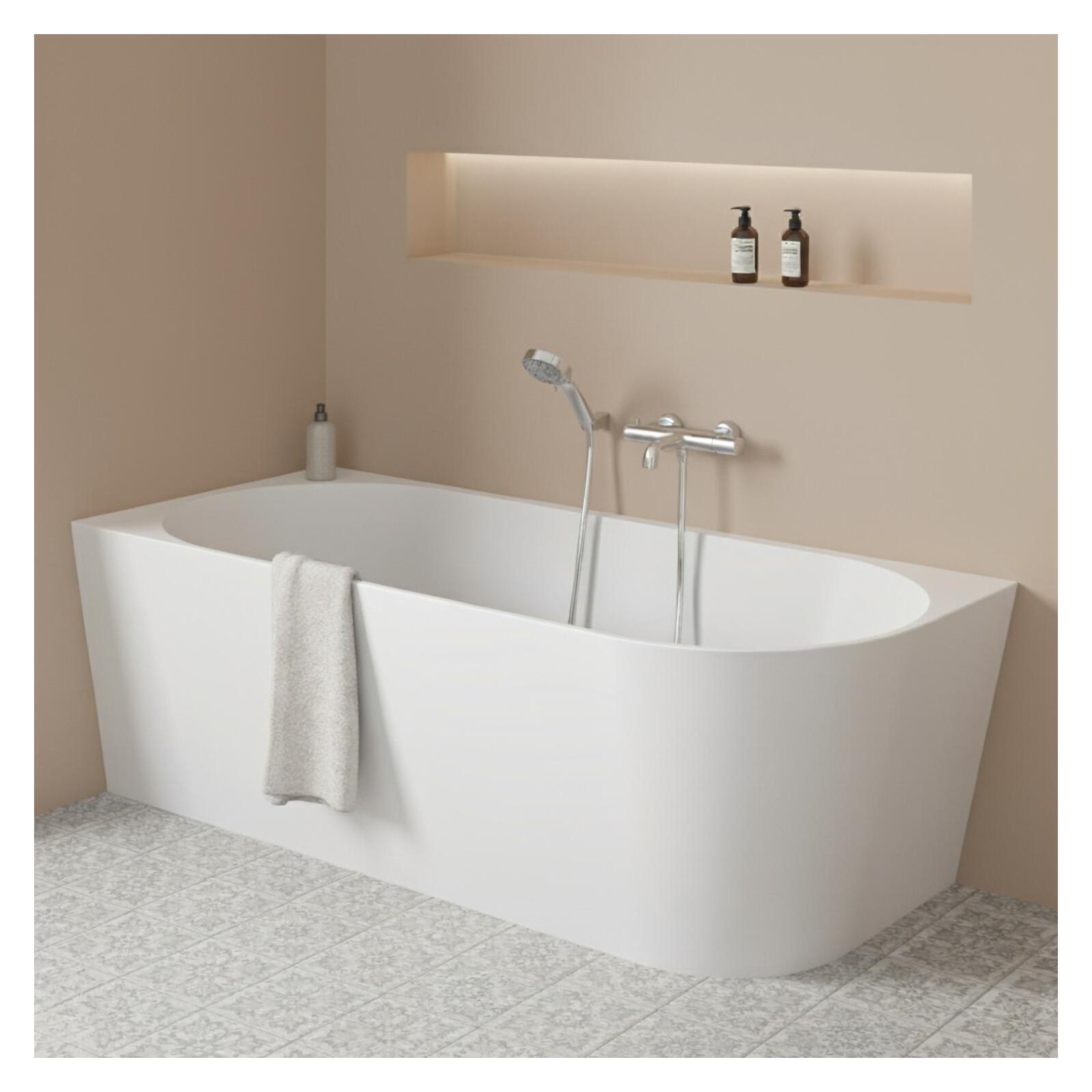 Baignoire semi-îlot en acrylique blanche 150cm - Angle gauche - Livrée complète