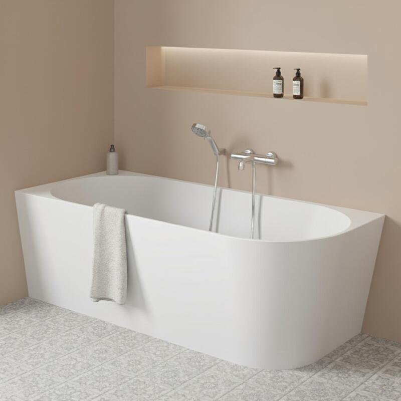 Baignoire semi-îlot en acrylique blanche 150cm - Angle gauche - Livrée complète