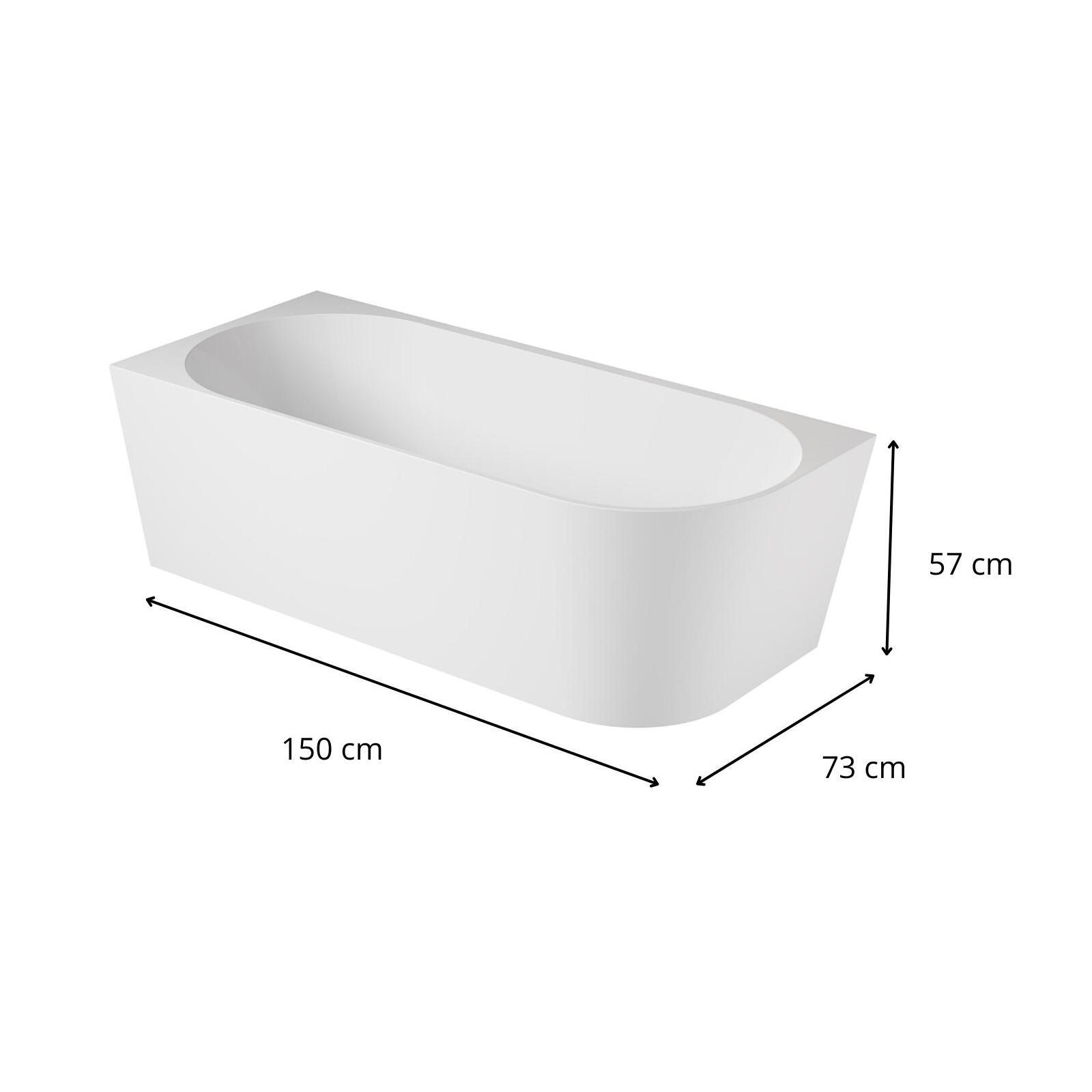 Baignoire semi-îlot en acrylique blanche 150cm - Angle gauche - Livrée complète