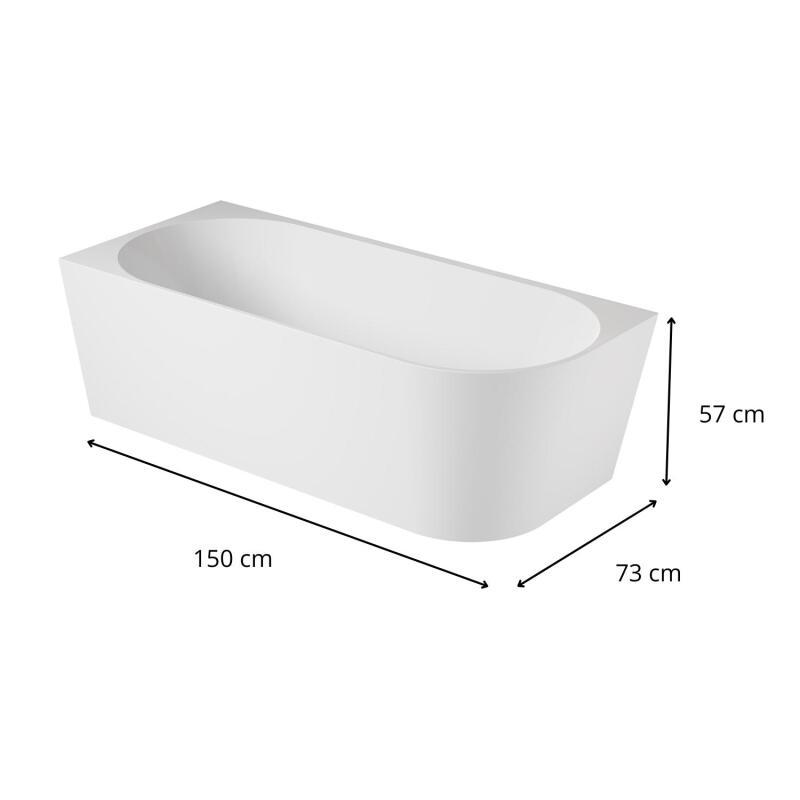 Baignoire semi-îlot en acrylique blanche 150cm - Angle gauche - Livrée complète