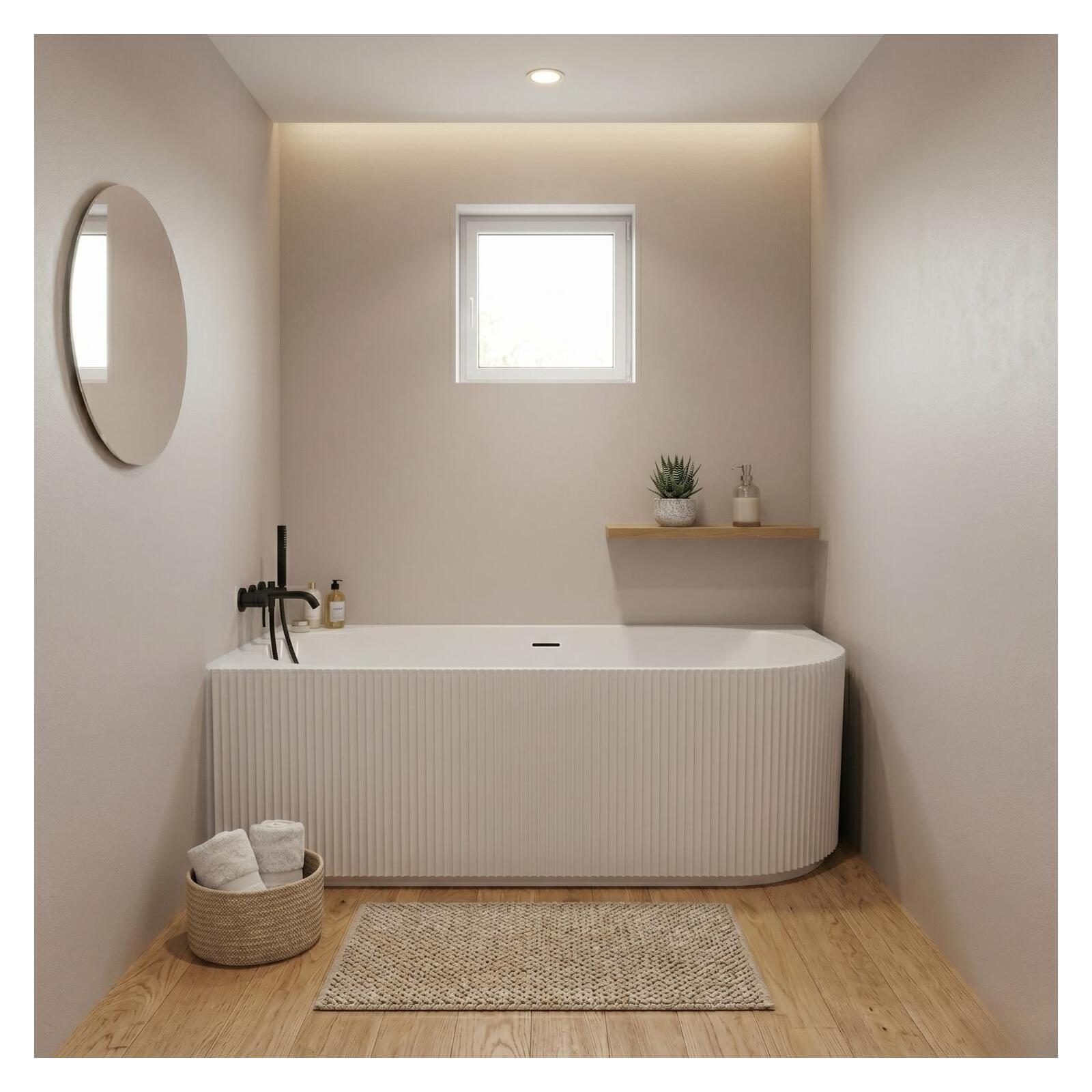 Baignoire semi-îlot blanche 150cm striée en acrylique Lucite® - Angle gauche - Livrée complète