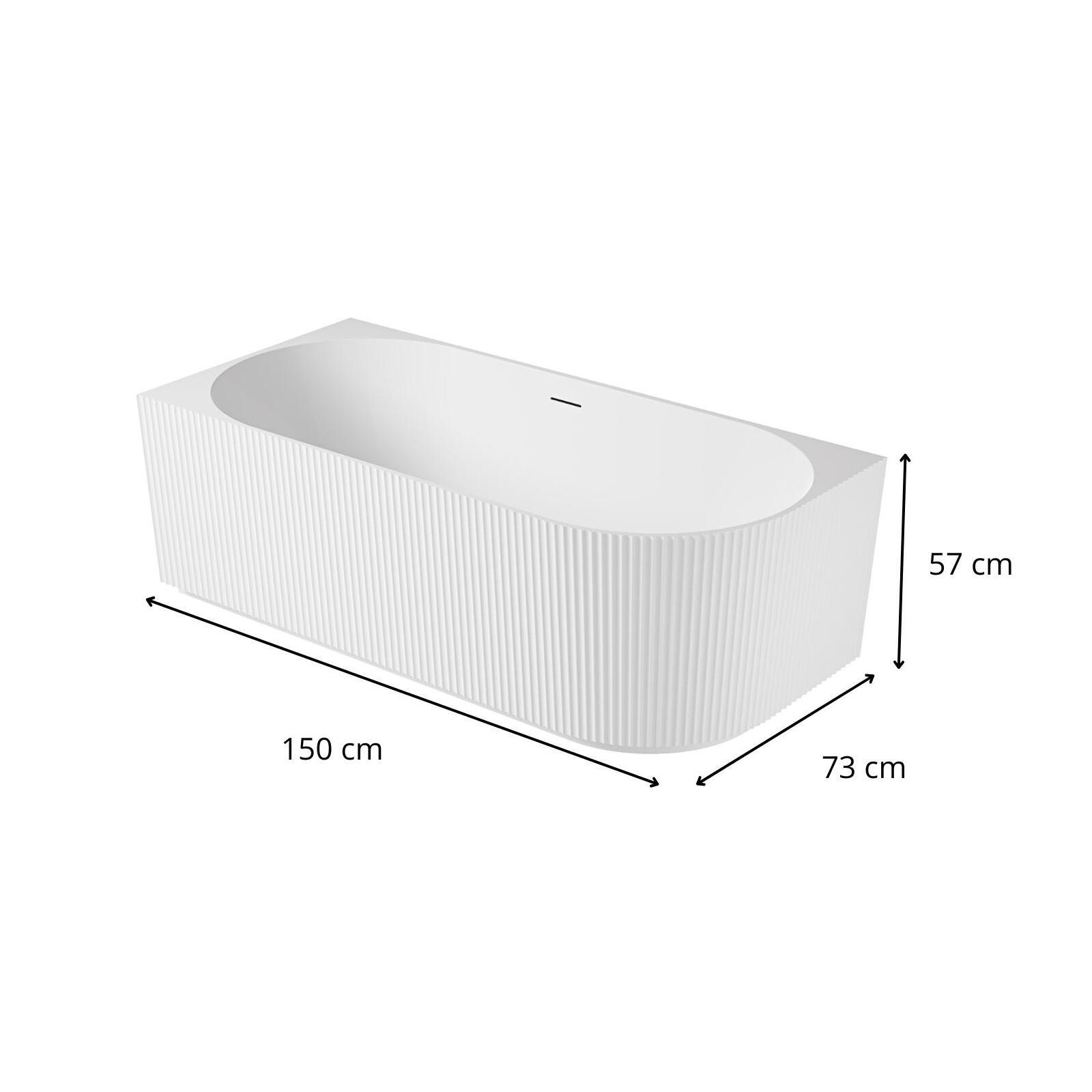 Baignoire semi-îlot blanche 150cm striée en acrylique Lucite® - Angle gauche - Livrée complète