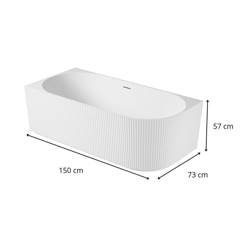 Baignoire semi-îlot blanche 150cm striée en acrylique Lucite® - Angle gauche - Livrée complète