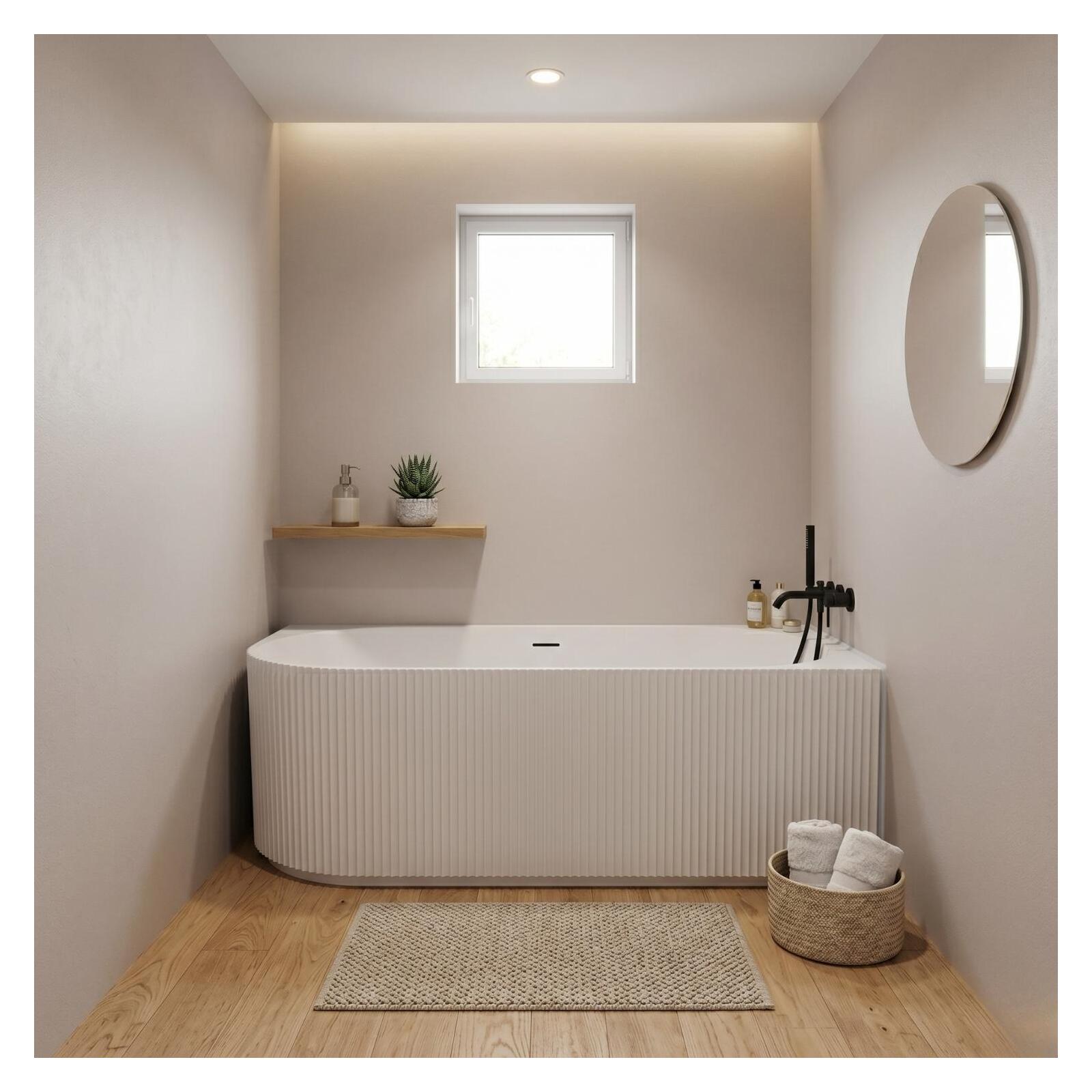 Baignoire semi-îlot blanche 150cm striée en acrylique Lucite® - Angle droit - Livrée complète