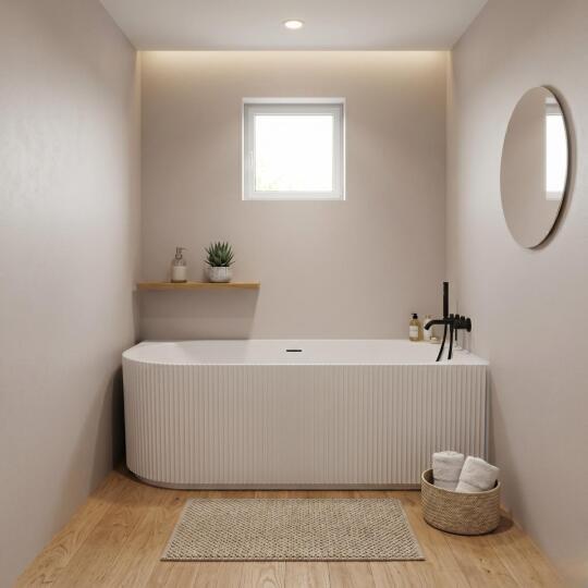 Baignoire semi-îlot blanche 150cm striée en acrylique Lucite® - Angle droit - Livrée complète