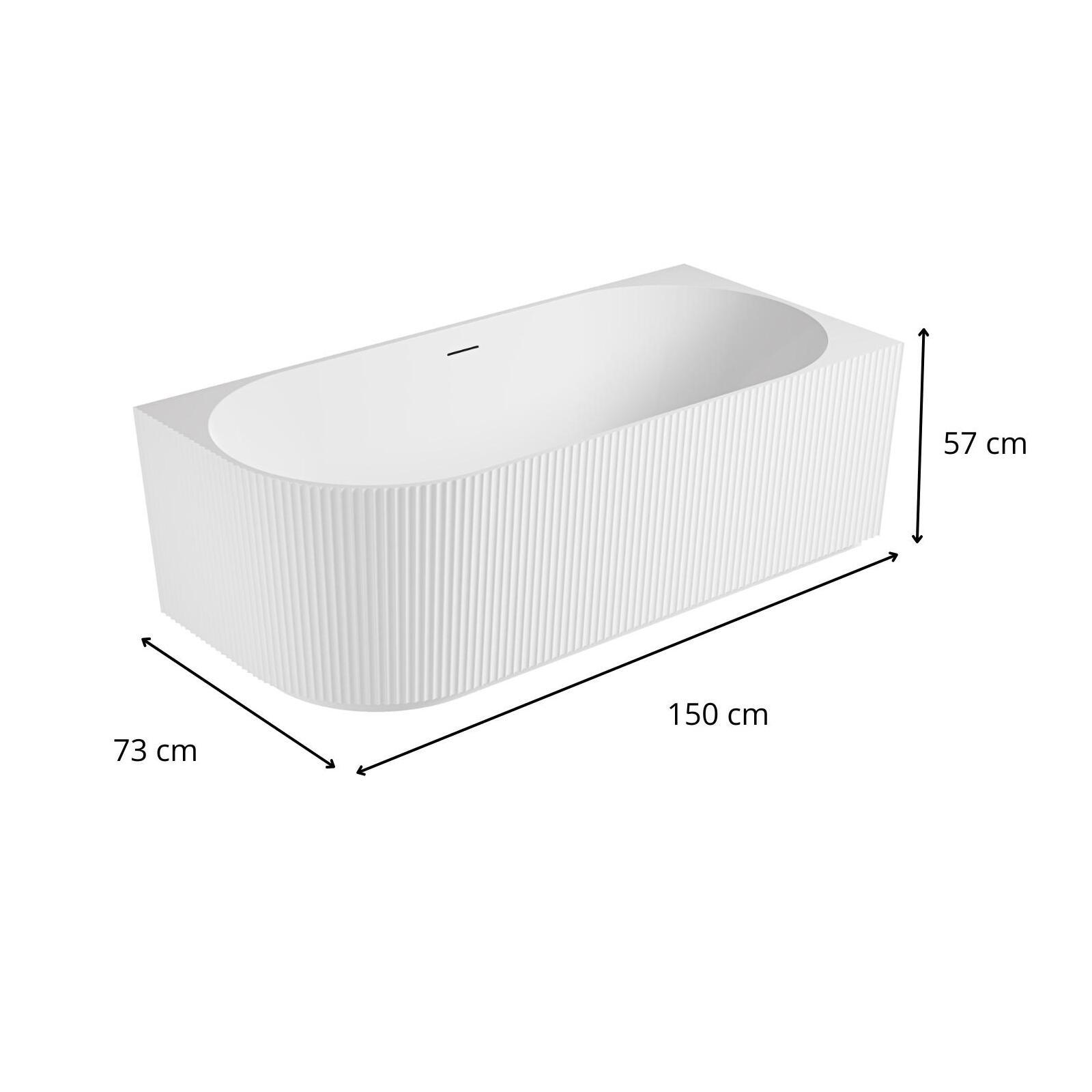 Baignoire semi-îlot blanche 150cm striée en acrylique Lucite® - Angle droit - Livrée complète