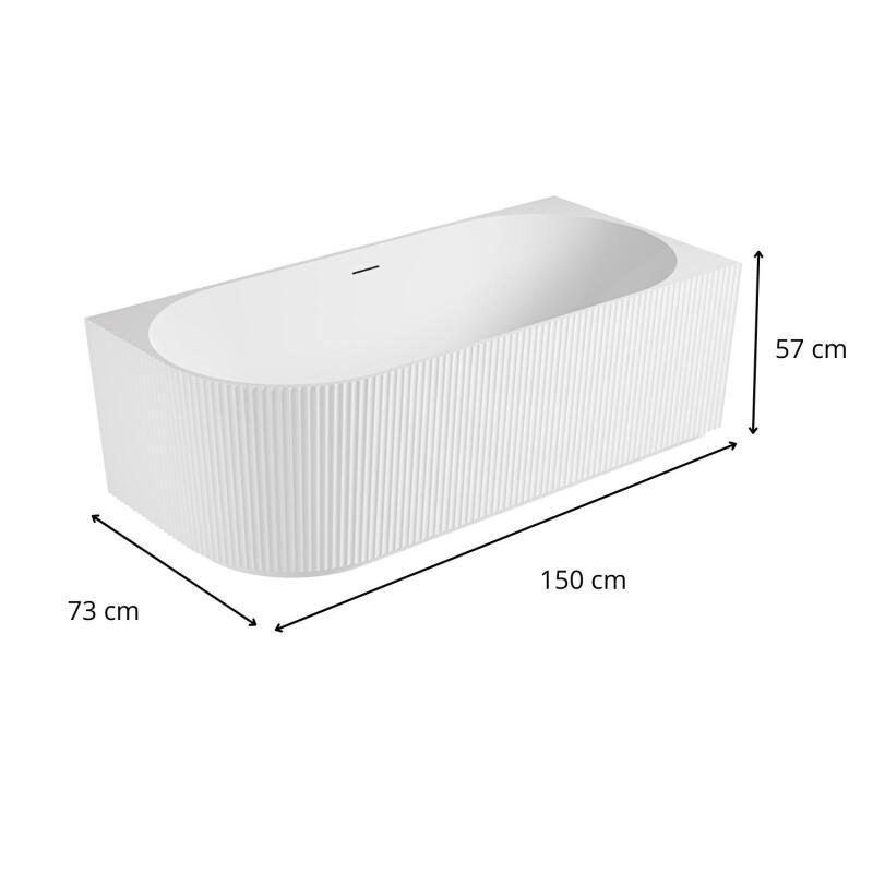 Baignoire semi-îlot blanche 150cm striée en acrylique Lucite® - Angle droit - Livrée complète