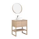 Ensemble salle de bain complet 70cm chêne naturel avec vasque ronde, robinet et miroir ATOLL