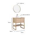 Ensemble salle de bain complet 70cm chêne naturel avec vasque ronde, robinet et miroir ATOLL