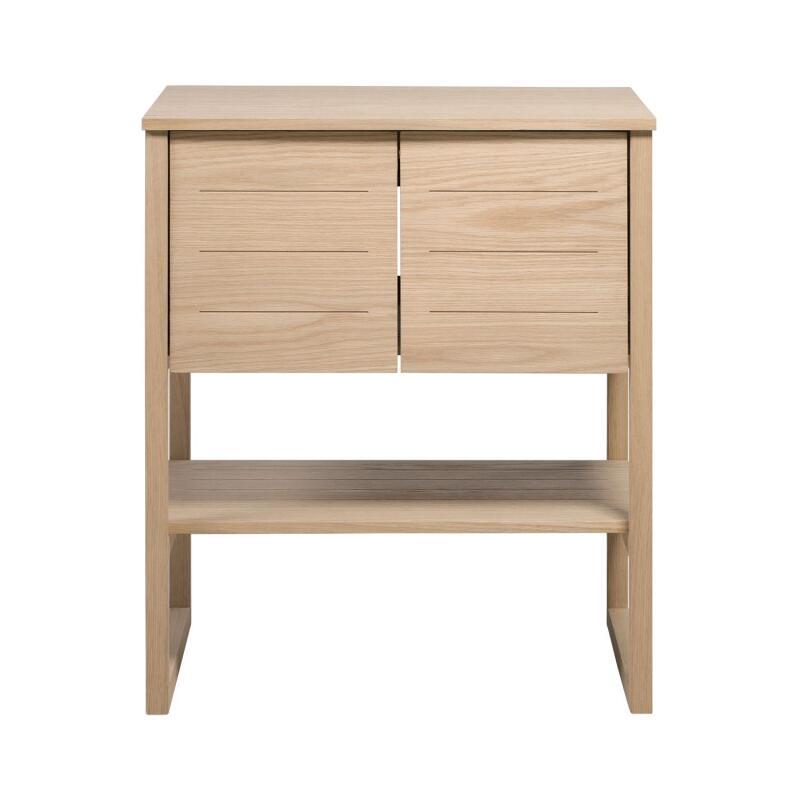 Ensemble salle de bain complet 70cm chêne naturel avec vasque ronde, robinet et miroir ATOLL