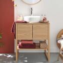 Ensemble salle de bain complet 70cm chêne naturel avec vasque ronde, robinet et miroir ATOLL