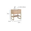 Ensemble meuble 70cm chêne naturel avec vasque ronde blanche et robinet chromé ATOLL