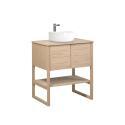 Ensemble meuble 70cm chêne naturel avec vasque ronde blanche et plan de toilette ATOLL