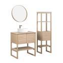 Ensemble salle de bain intégral 70cm chêne naturel avec colonne, vasque ronde, miroir et robinet ATOLL