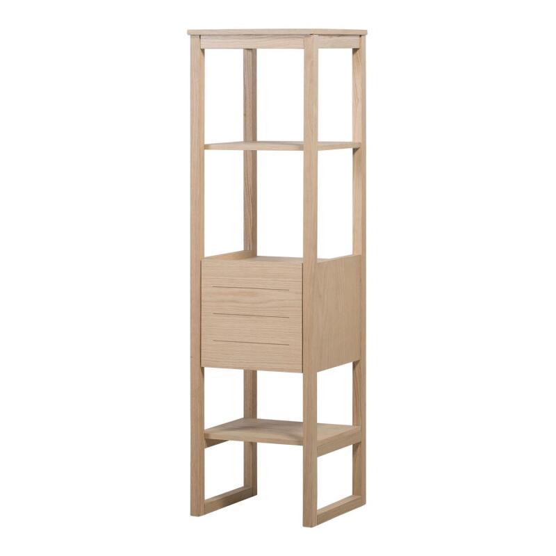 Ensemble salle de bain intégral 70cm chêne naturel avec colonne, vasque ronde, miroir et robinet ATOLL