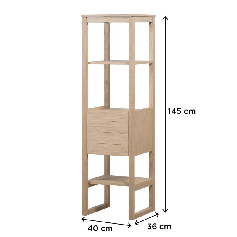 Ensemble salle de bain intégral 70cm chêne naturel avec colonne, vasque ronde, miroir et robinet ATOLL