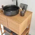 Ensemble meuble 70cm chêne naturel avec vasque à poser ronde noire ATOLL