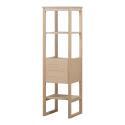 Ensemble salle de bain 70cm chêne naturel avec colonne, vasque ronde noire, miroir et robinet ATOLL