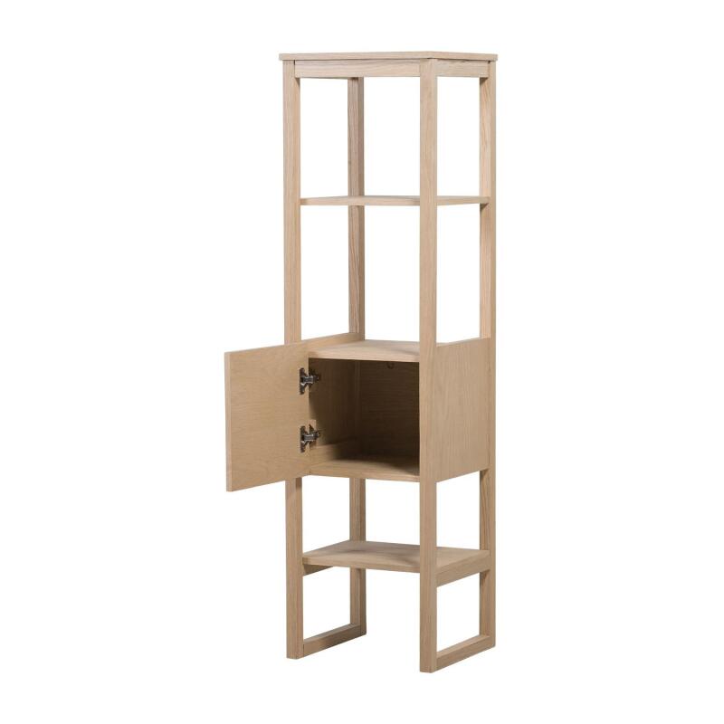 Ensemble salle de bain 70cm chêne naturel avec colonne, vasque ronde noire, miroir et robinet ATOLL