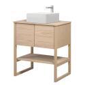 Ensemble meuble 70cm chêne naturel avec vasque carrée blanche et robinet chromé ATOLL