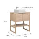 Ensemble meuble 70cm chêne naturel avec vasque carrée blanche et robinet chromé ATOLL