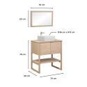 Ensemble salle de bain 70cm chêne naturel avec vasque carrée, robinet et miroir ATOLL
