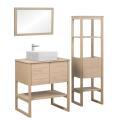 Ensemble salle de bain 70cm chêne naturel avec colonne, vasque carrée, miroir et robinet ATOLL