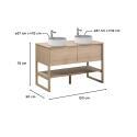 Ensemble meuble double vasque 120cm chêne naturel avec vasques rondes blanches et robinets ATOLL