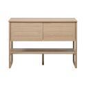 Ensemble double vasque 120cm chêne naturel avec vasques rondes blanches, robinets et miroir ATOLL
