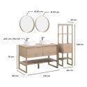 Ensemble salle de bain 120cm double vasque chêne naturel avec colonne, vasques rondes blanches, miroirs et robinets ATOLL