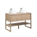 Ensemble meuble double vasque 120cm chêne naturel avec vasques rondes noires ATOLL