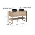 Ensemble meuble double vasque 120cm chêne naturel avec vasques rondes noires ATOLL