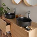 Ensemble meuble double vasque 120cm chêne naturel avec vasques rondes noires ATOLL