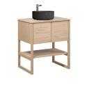 Ensemble meuble 70cm chêne naturel avec vasque à poser ronde noire ATOLL