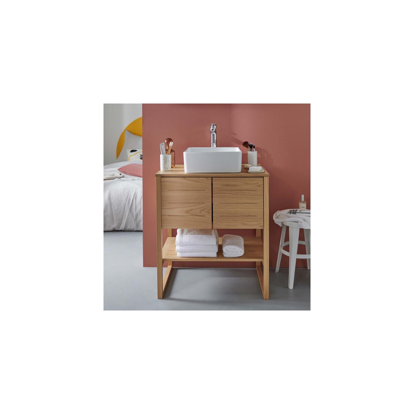 Ensemble meuble 70cm chêne naturel avec vasque carrée blanche et robinet chromé